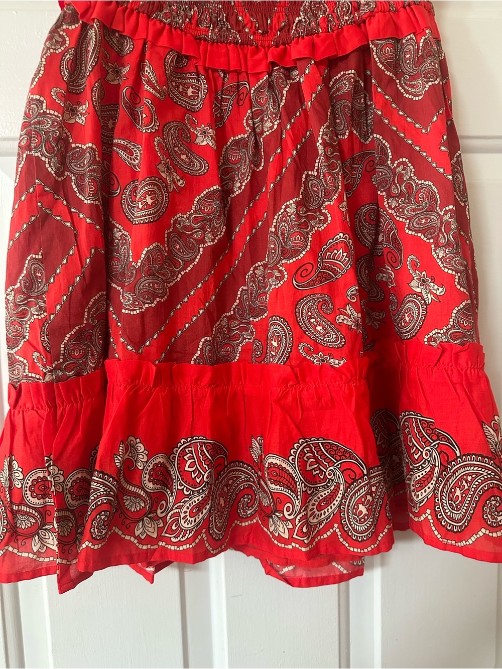 VENUS Red Paisley Strapless Sundress tie back smocked large - Picture 5 of 12